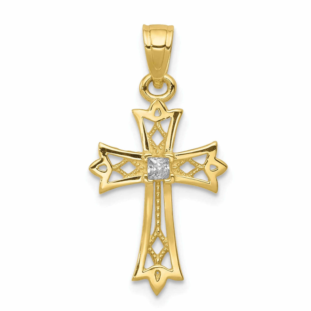 10k Yellow Gold Cubic Zirconia Cross Pendant