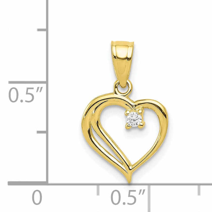 10k Yellow Gold Satin Finish C.Z Heart Pendant