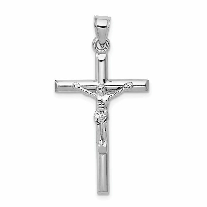 10k White Gold Polished Hollow Crucifix Pendant