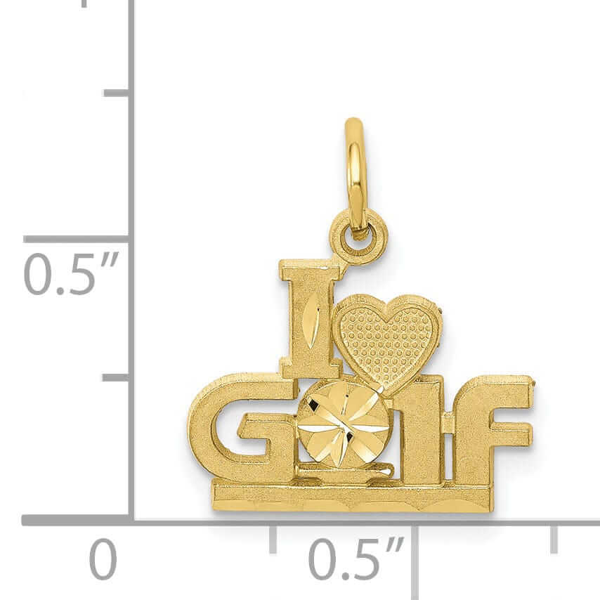 10k Yellow Gold Polished I Love Golf Pendant