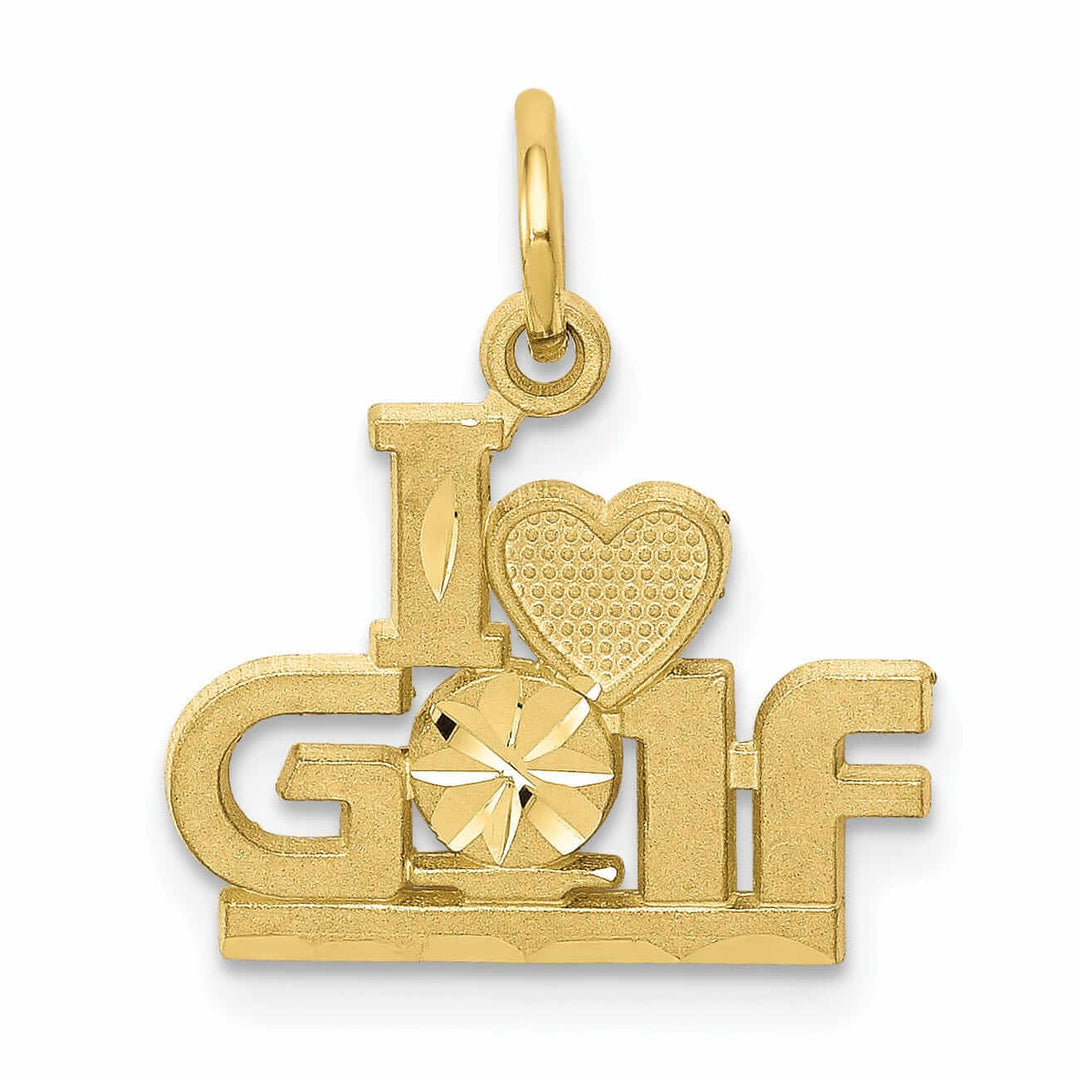 10k Yellow Gold Polished I Love Golf Pendant