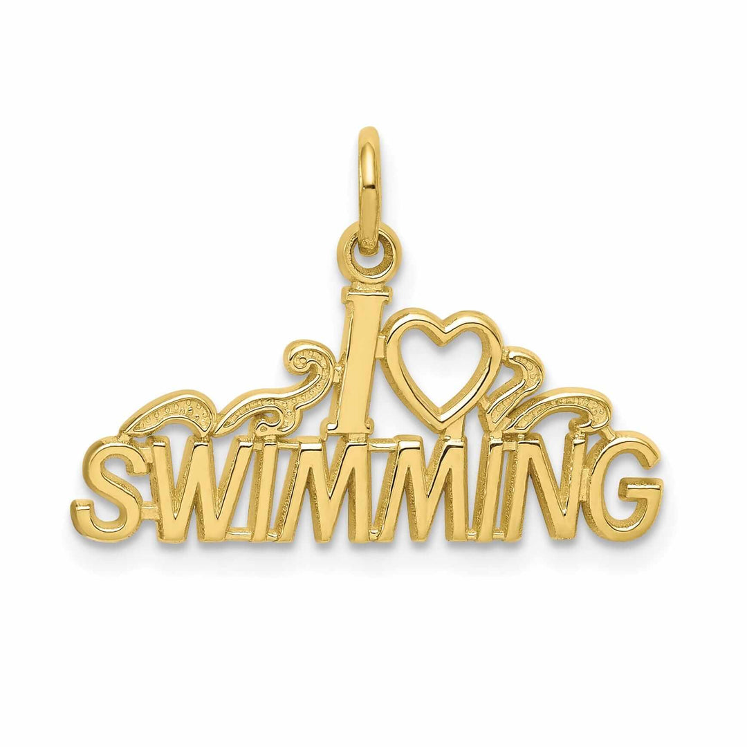 10k Yellow Gold Polish I Love Swimming Pendant