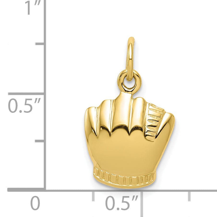 Solid 10k Yellow Gold Baseball in Glove Pendant