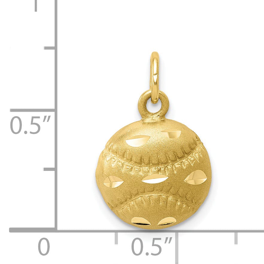 Solid 10k Yellow Gold Baseball Charm Pendant