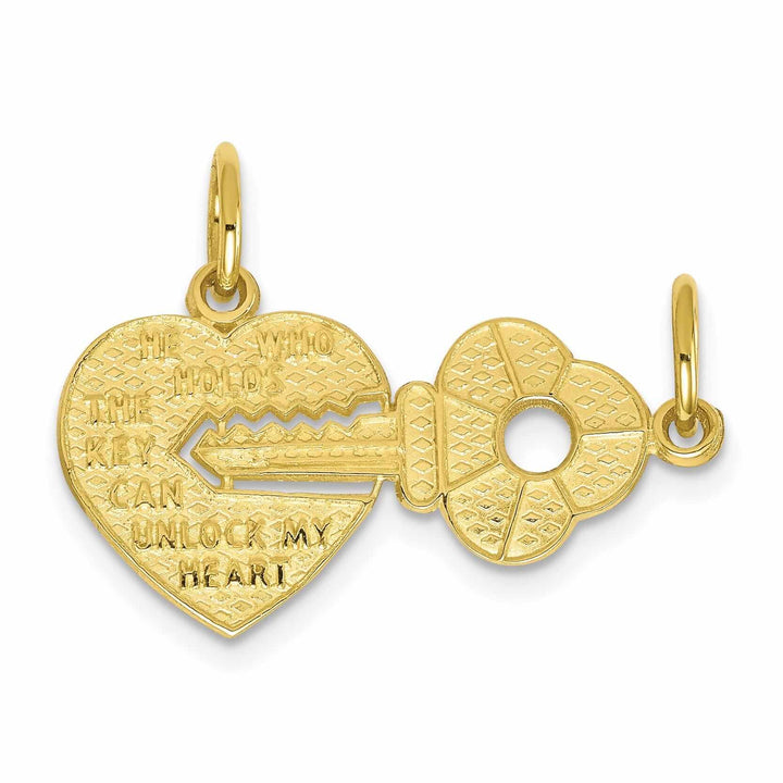 10k Yellow Gold Polished Heart and Key Pendant