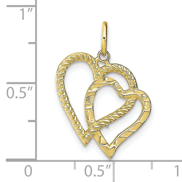 Solid 10k Yellow Gold Double Heart Pendant