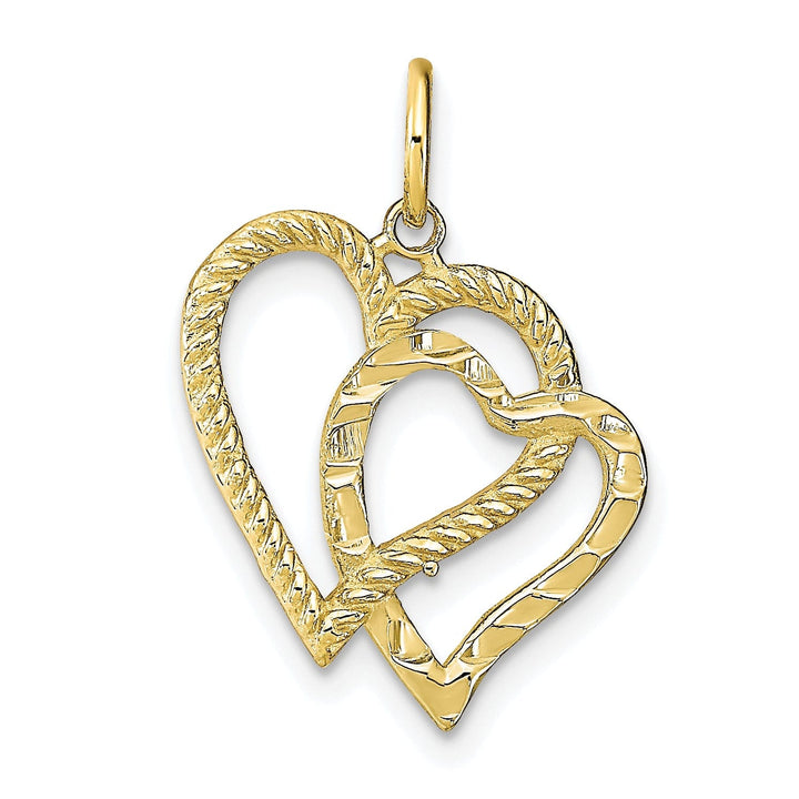 Solid 10k Yellow Gold Double Heart Pendant