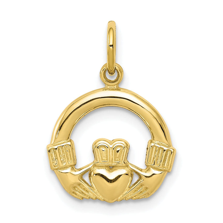 Solid 10k Yellow Gold Polished Claddagh Charm Pendant