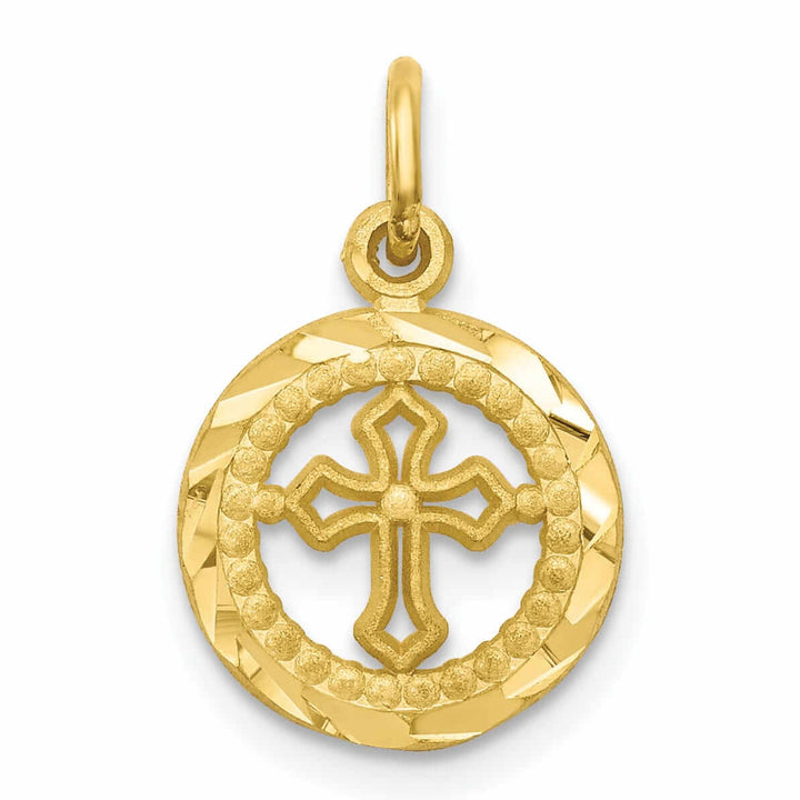 10k Yellow Gold Finish Cross In Frame Pendant