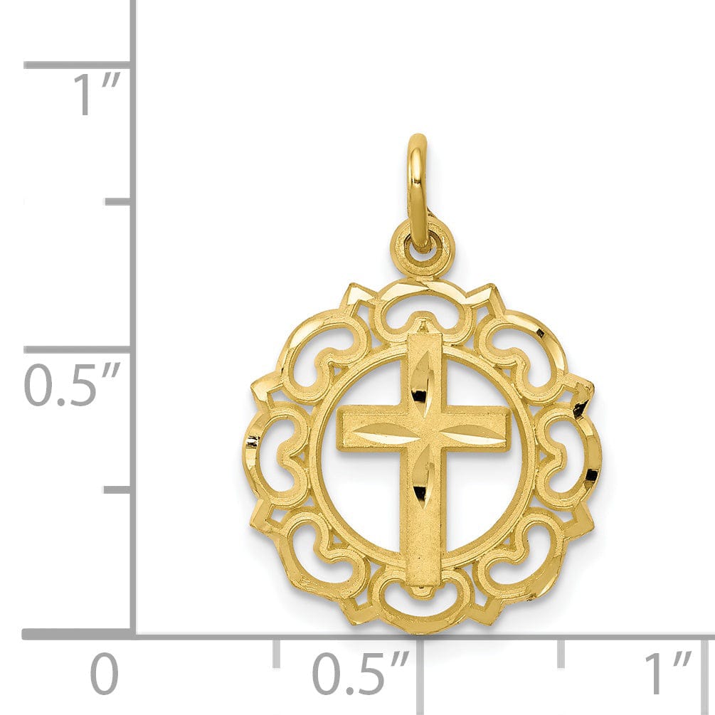 Solid 10k Yellow Gold Cross In Frame Pendant