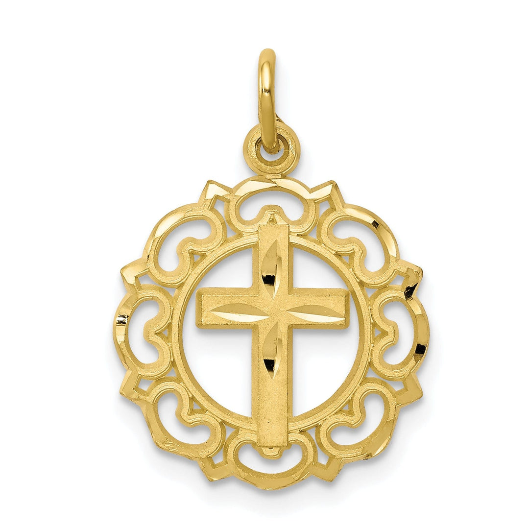 Solid 10k Yellow Gold Cross In Frame Pendant