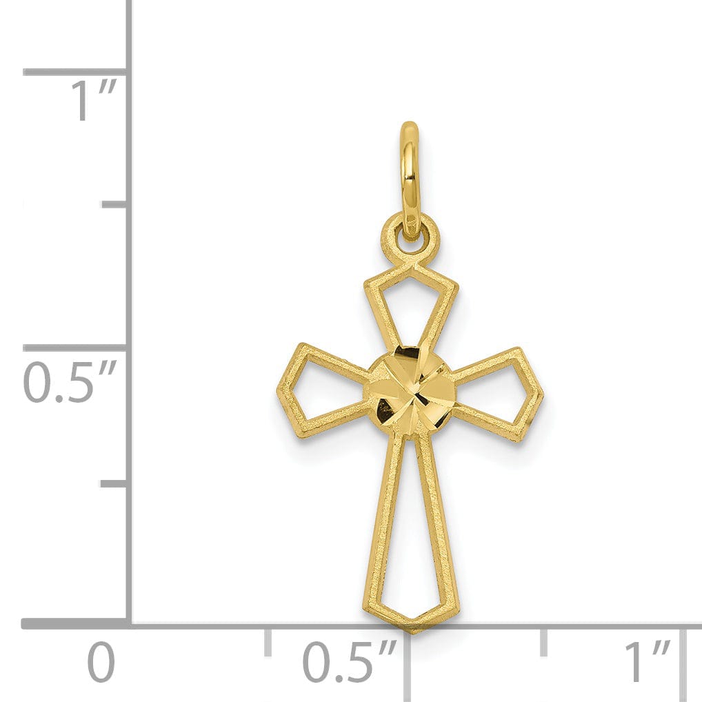 Yellow Rhodium Diamond Cut Cross Charm