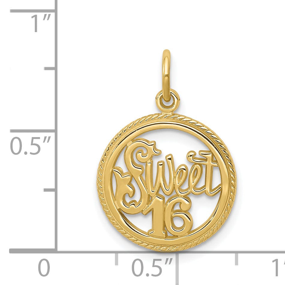 Solid 10k Yellow Gold Sweet 16 Birthday Pendant