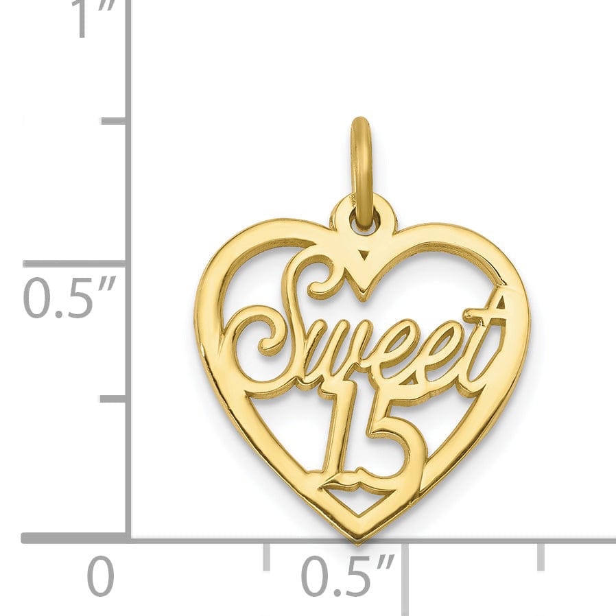 Solid 10k Yellow Gold Sweet 15 Heart Pendant