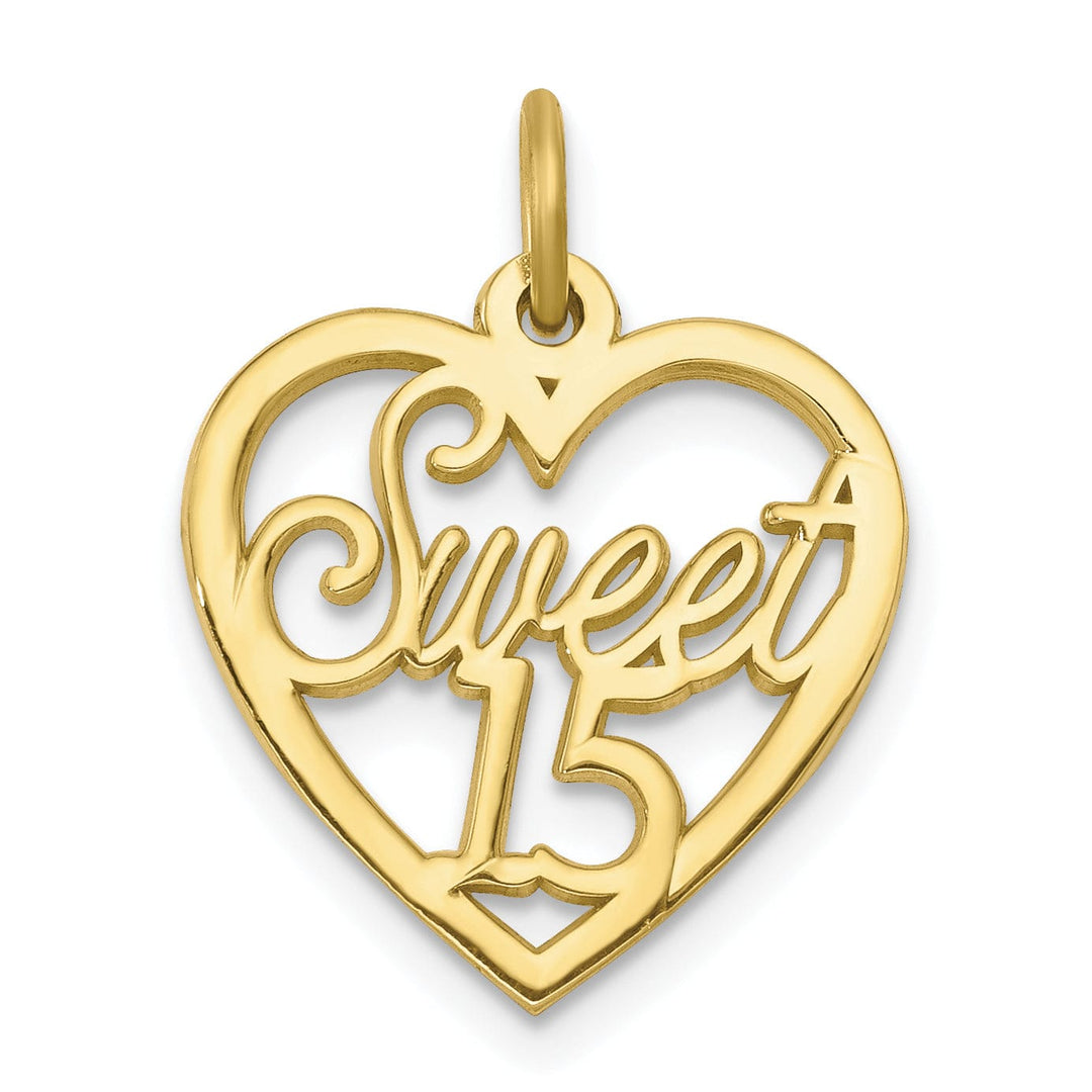 Solid 10k Yellow Gold Sweet 15 Heart Pendant