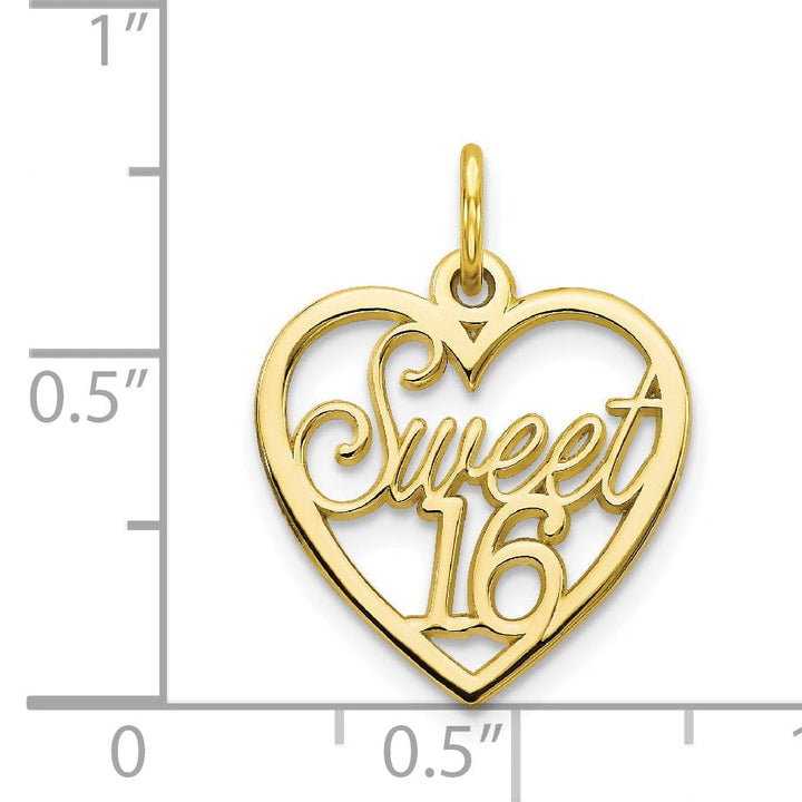 Solid 10k Yellow Gold Sweet 16 Birthday Pendant