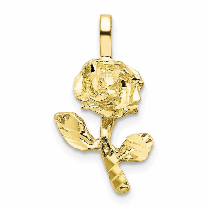 10k Yellow Gold Diamond Cut Finish Rose Pendant