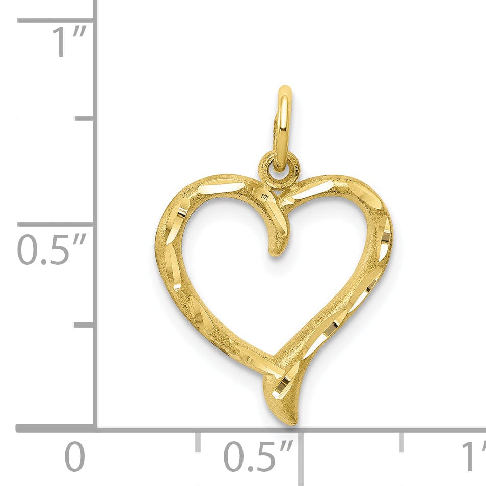 Solid 10k Yellow Gold D.C Finish Heart Pendant