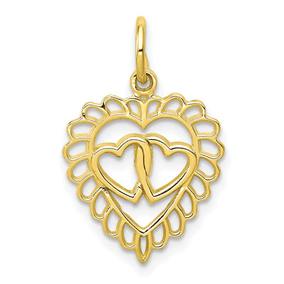 Solid 10k Yellow Gold Heart with Hearts Pendant
