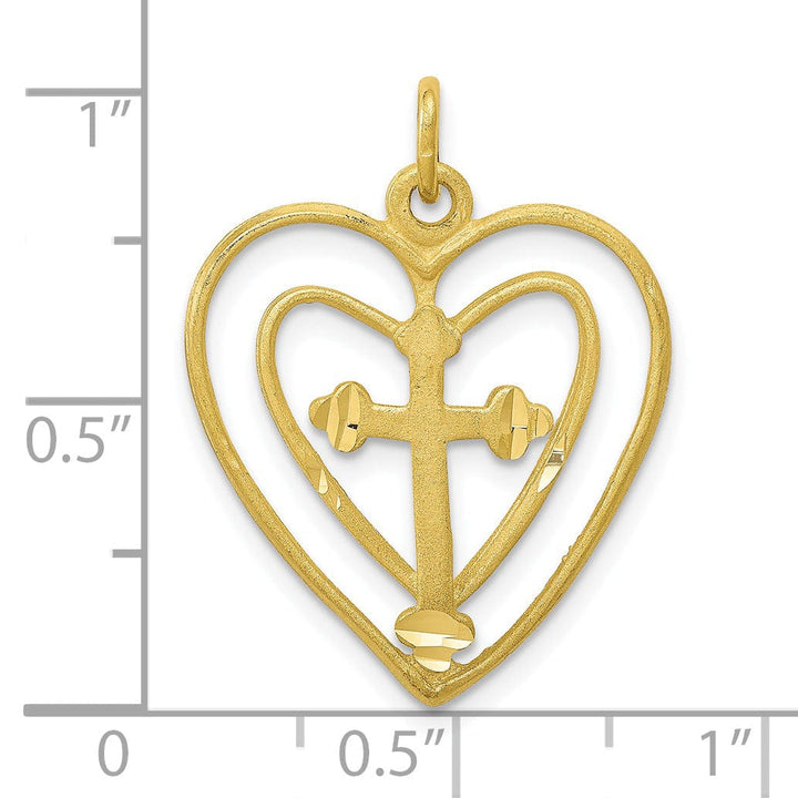 Solid 10k Yellow Gold Cross In Heart Pendant