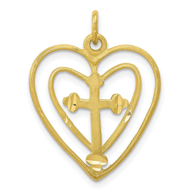 Solid 10k Yellow Gold Cross In Heart Pendant