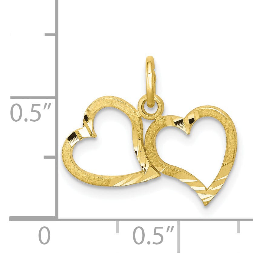 Solid 10k Yellow Gold Double Heart Pendant