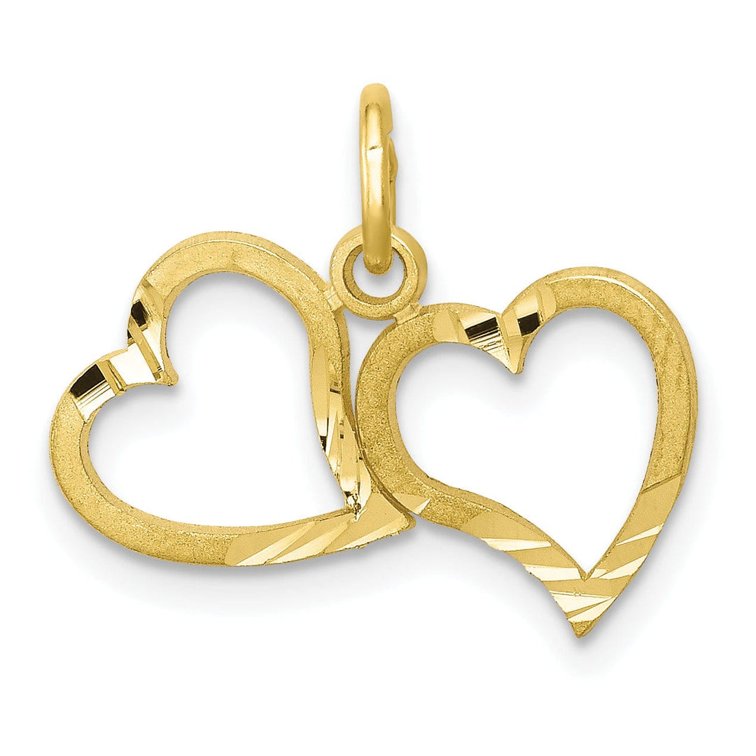 Solid 10k Yellow Gold Double Heart Pendant