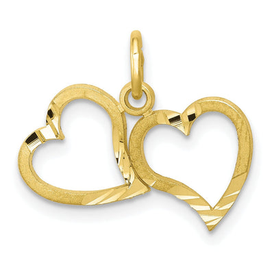 Solid 10k Yellow Gold Double Heart Pendant