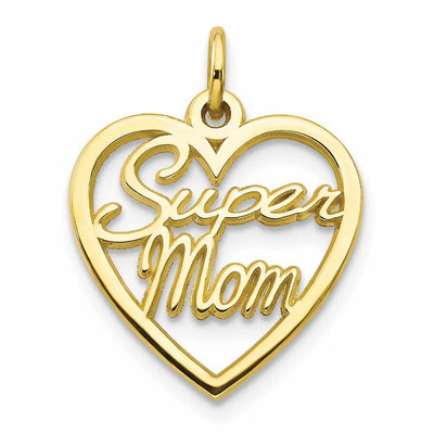 10k Yellow Gold Super Mom In a Heart Pendant