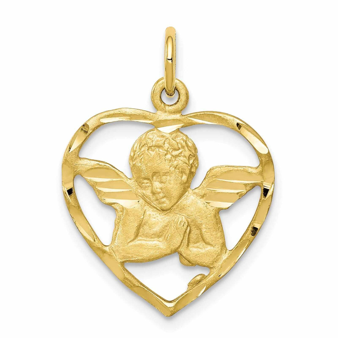 10k Yellow Gold Angel With Wings Heart Pendant