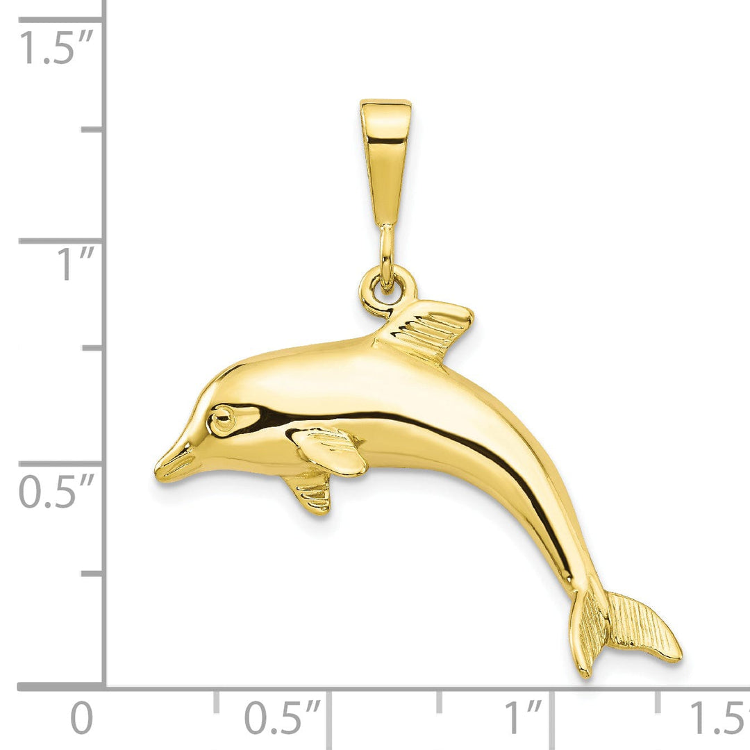 Solid 10k Yellow Gold Polished Finish Dolphin Pendant