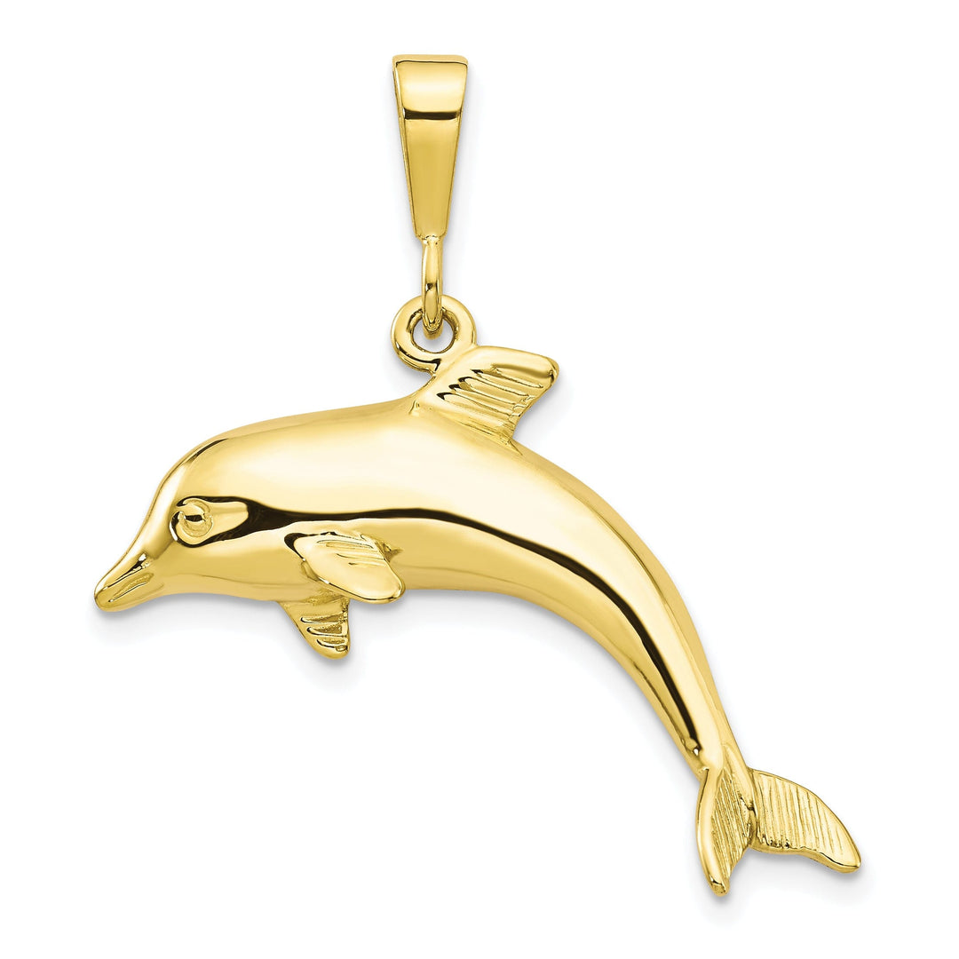 Solid 10k Yellow Gold Polished Finish Dolphin Pendant