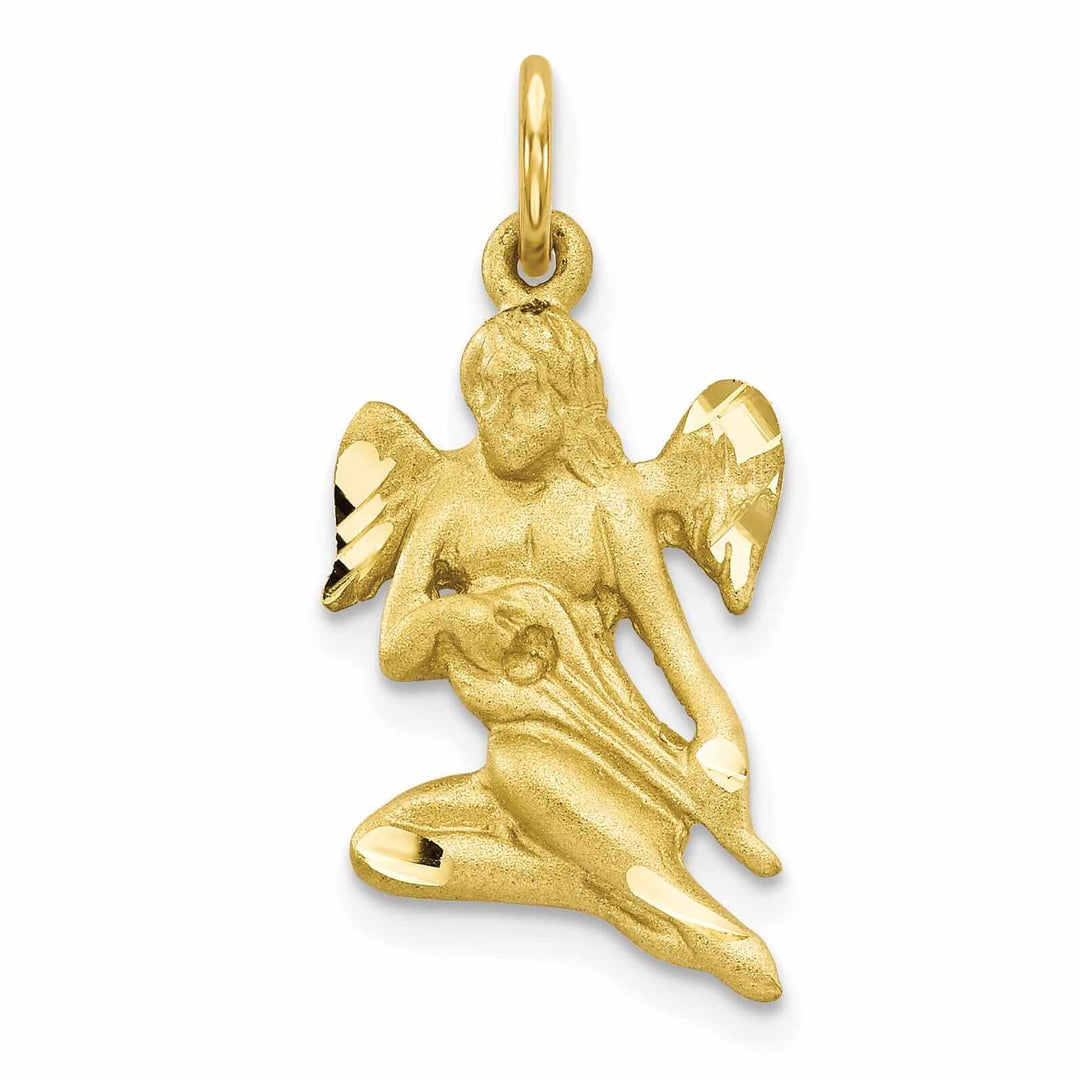 10k Yellow Gold Polished Satin Angel Pendant