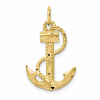 10k Yellow Gold Polished Anchor with Rope Pendant
