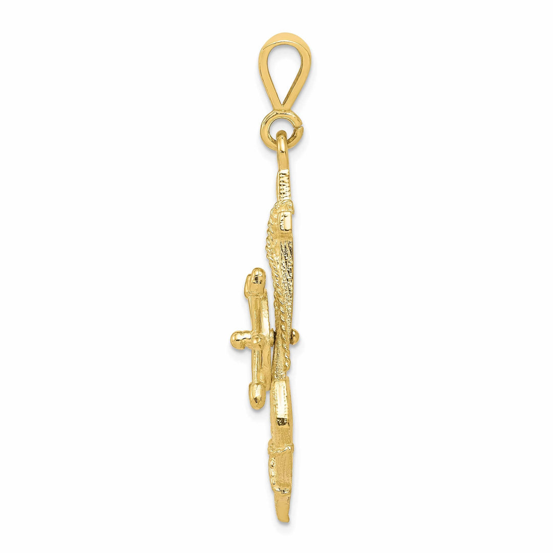 10k Yellow Gold Polished Moveable Anchor Wheel Pendant