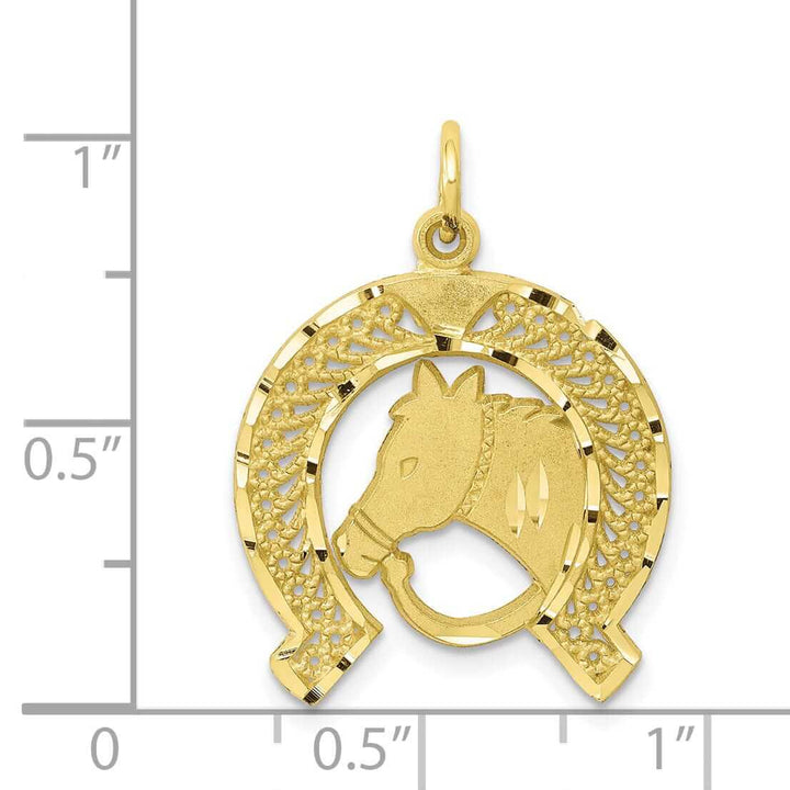 10k Yellow Gold Horsehead In Horseshoe Pendant