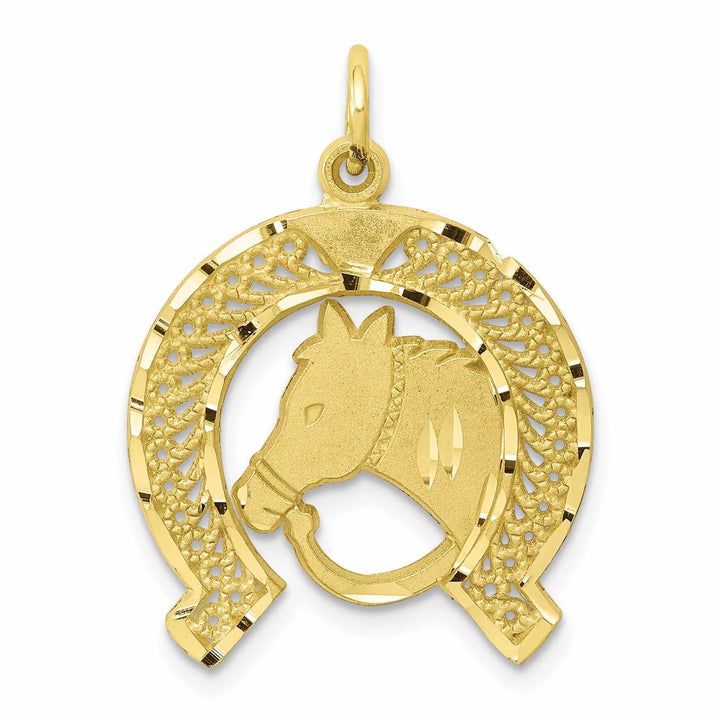 10k Yellow Gold Horsehead In Horseshoe Pendant