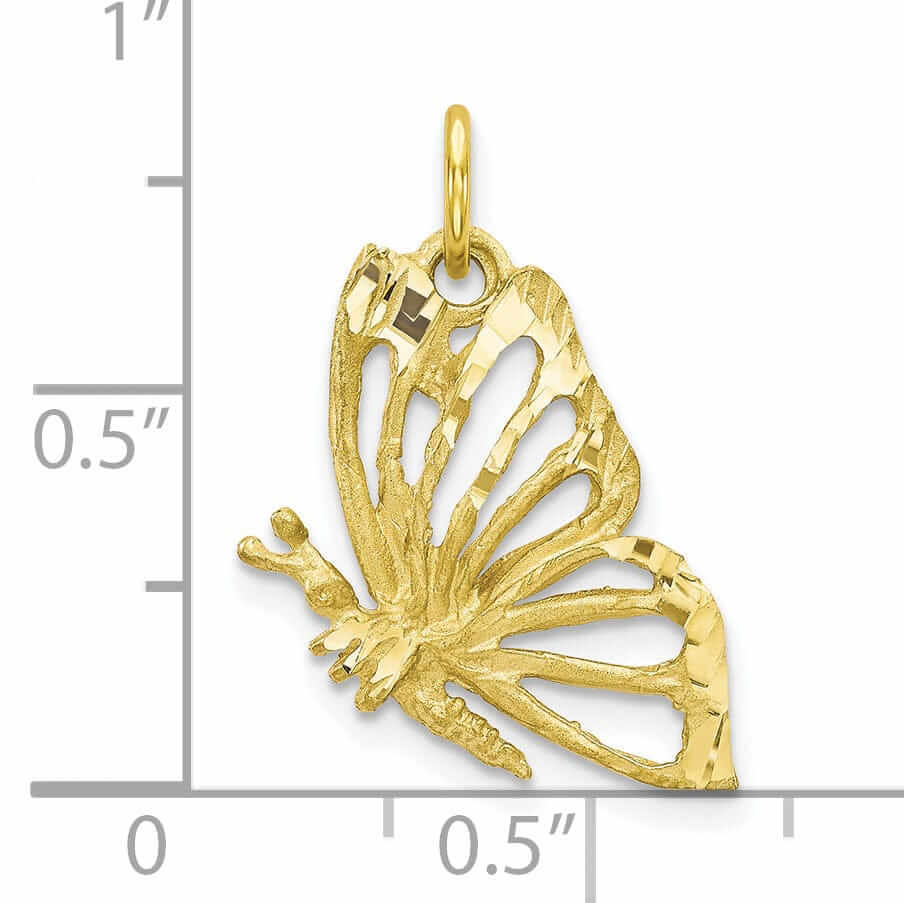 10k Yellow Gold Diamond Cut Butterfly Pendant