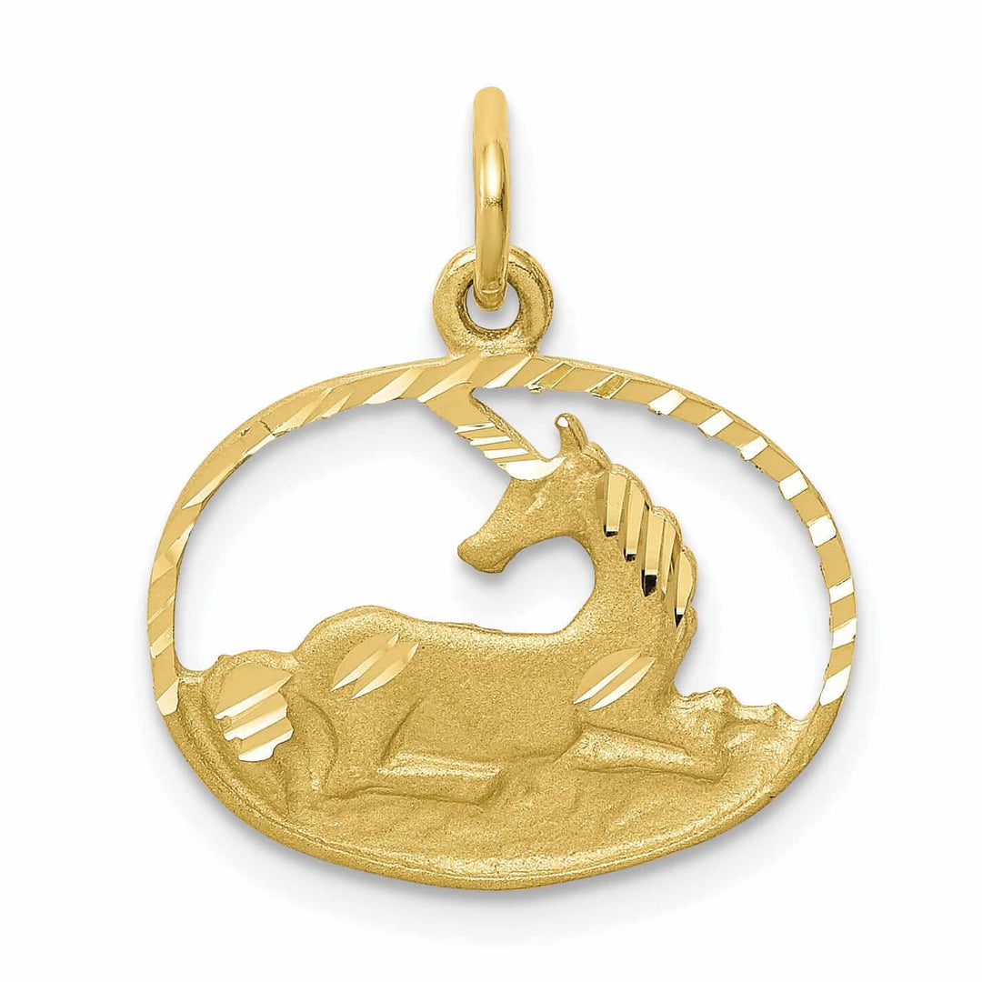 10k Yellow Gold Unicorn In Ring Shape Pendant