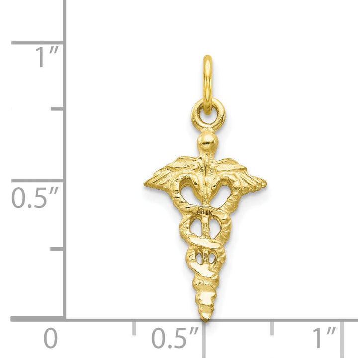 Solid 10k Yellow Gold Caduceus Charm Pendant