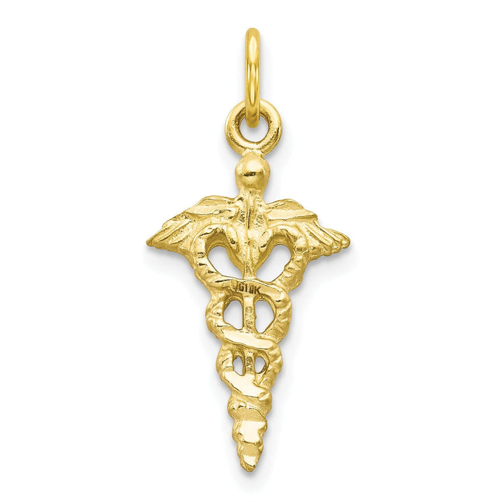 Solid 10k Yellow Gold Caduceus Charm Pendant