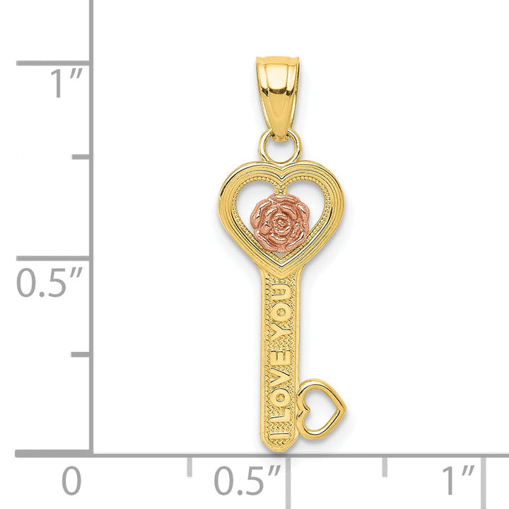 Solid 10K Two Tone Gold I Love You Key Pendant