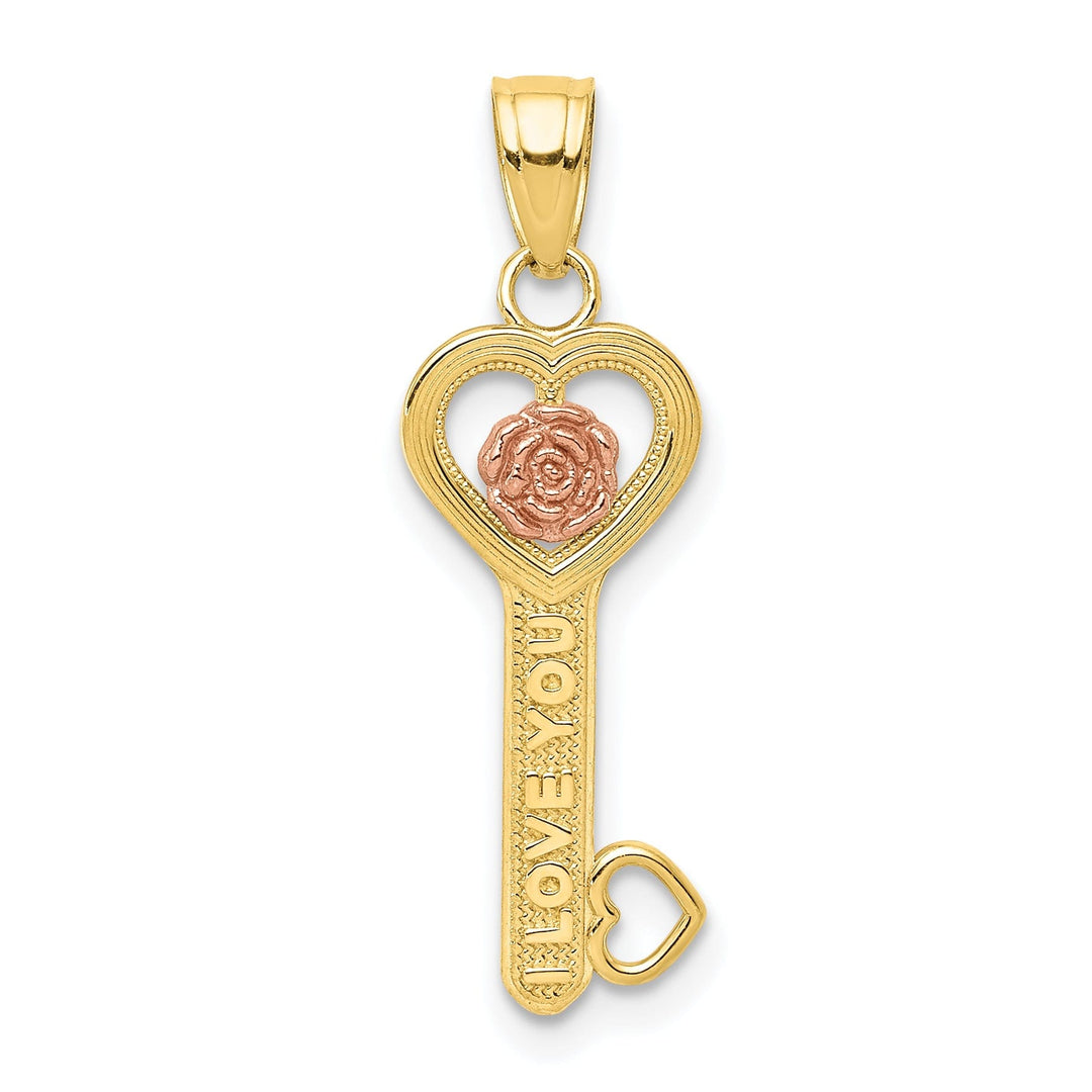 Solid 10K Two Tone Gold I Love You Key Pendant