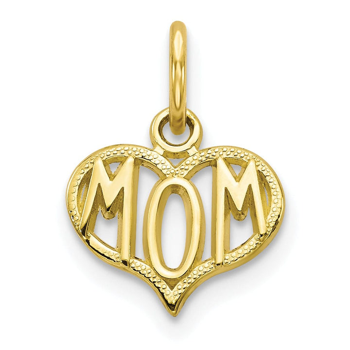 Solid 10k Yellow Gold Mom in Heart Pendant