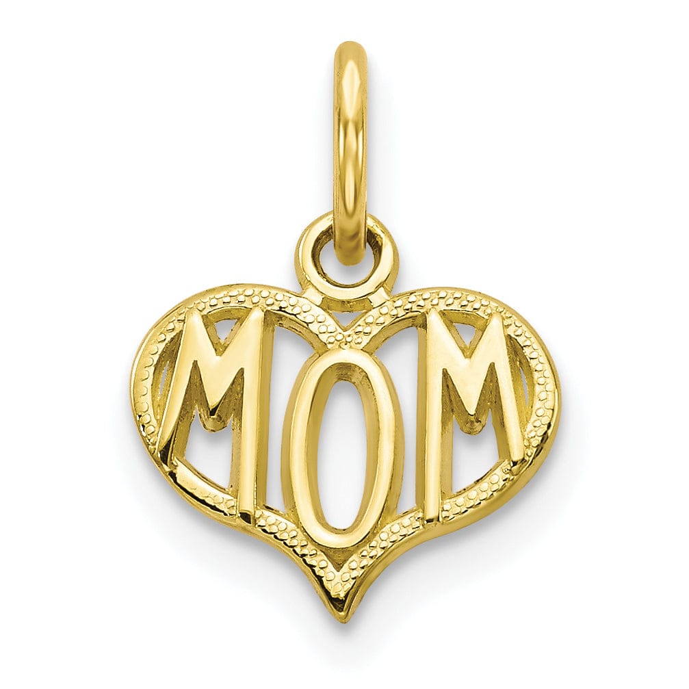 Solid 10k Yellow Gold Mom in Heart Pendant