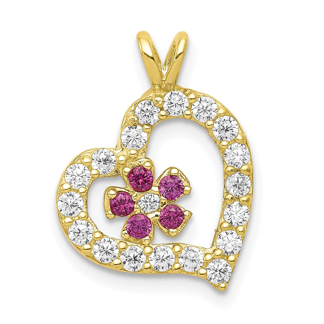 Solid 10k Yellow Gold C.Z Heart Flower Pendant