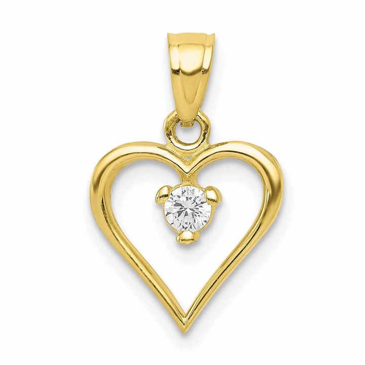 10k Yellow Gold C.Z Polished Finish Heart Charm