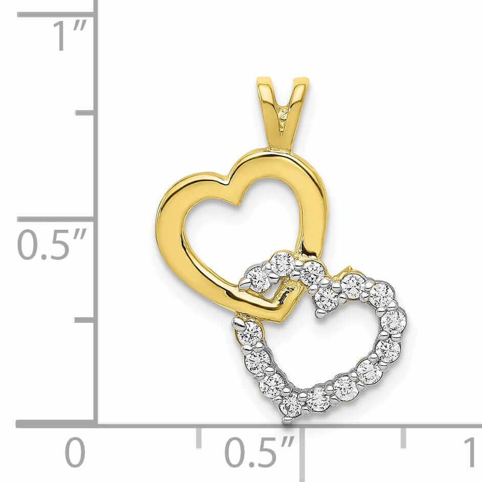 10k Yellow Gold C.Z Polish Double Heart Pendant