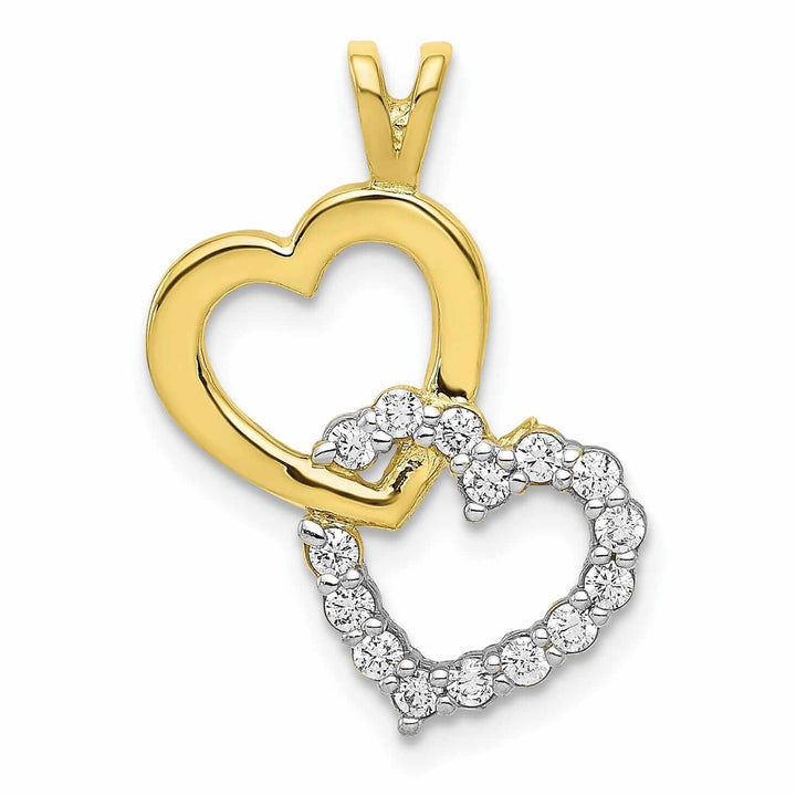 10k Yellow Gold C.Z Polish Double Heart Pendant