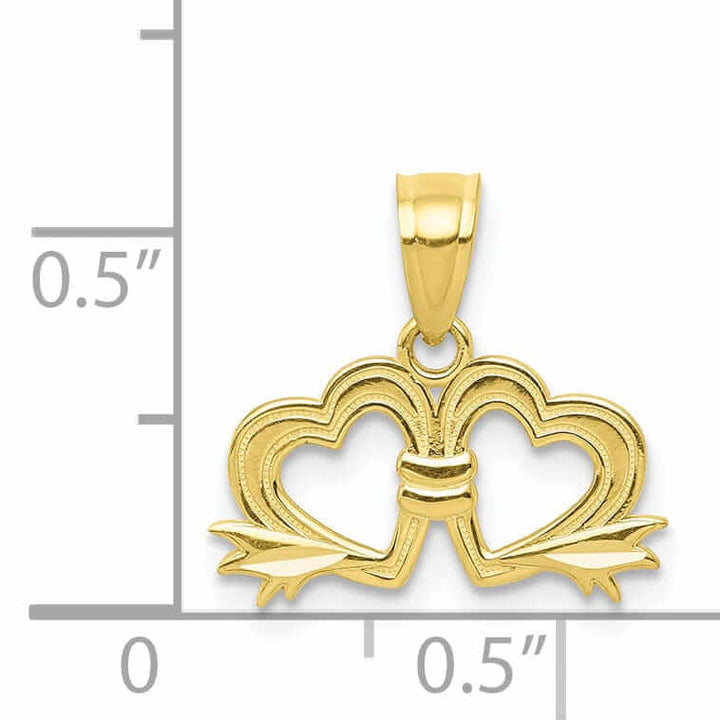 10k Yellow Gold D.C Satin Double Heart Pendant
